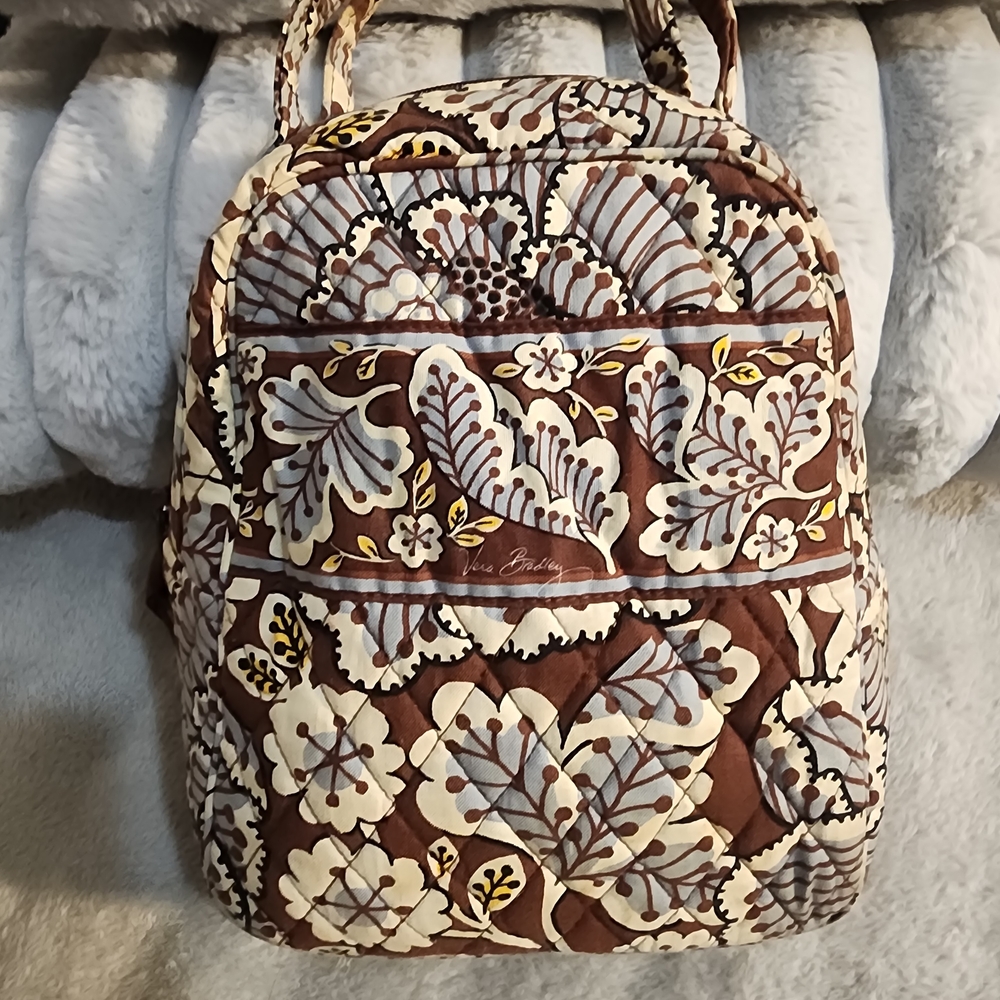 Vera Bradley Brown, Cream & Yellow Quilted Floral Backpack